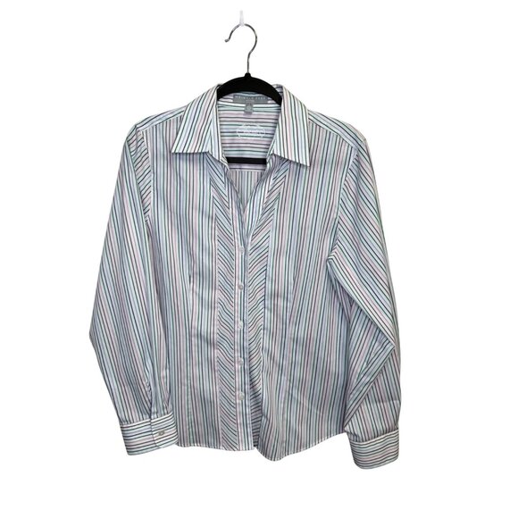 Foxcroft Womens Fitted Wrinkle-Free Striped Button-Down Shirt Long Sleeve SZ 12 - Picture 1 of 6